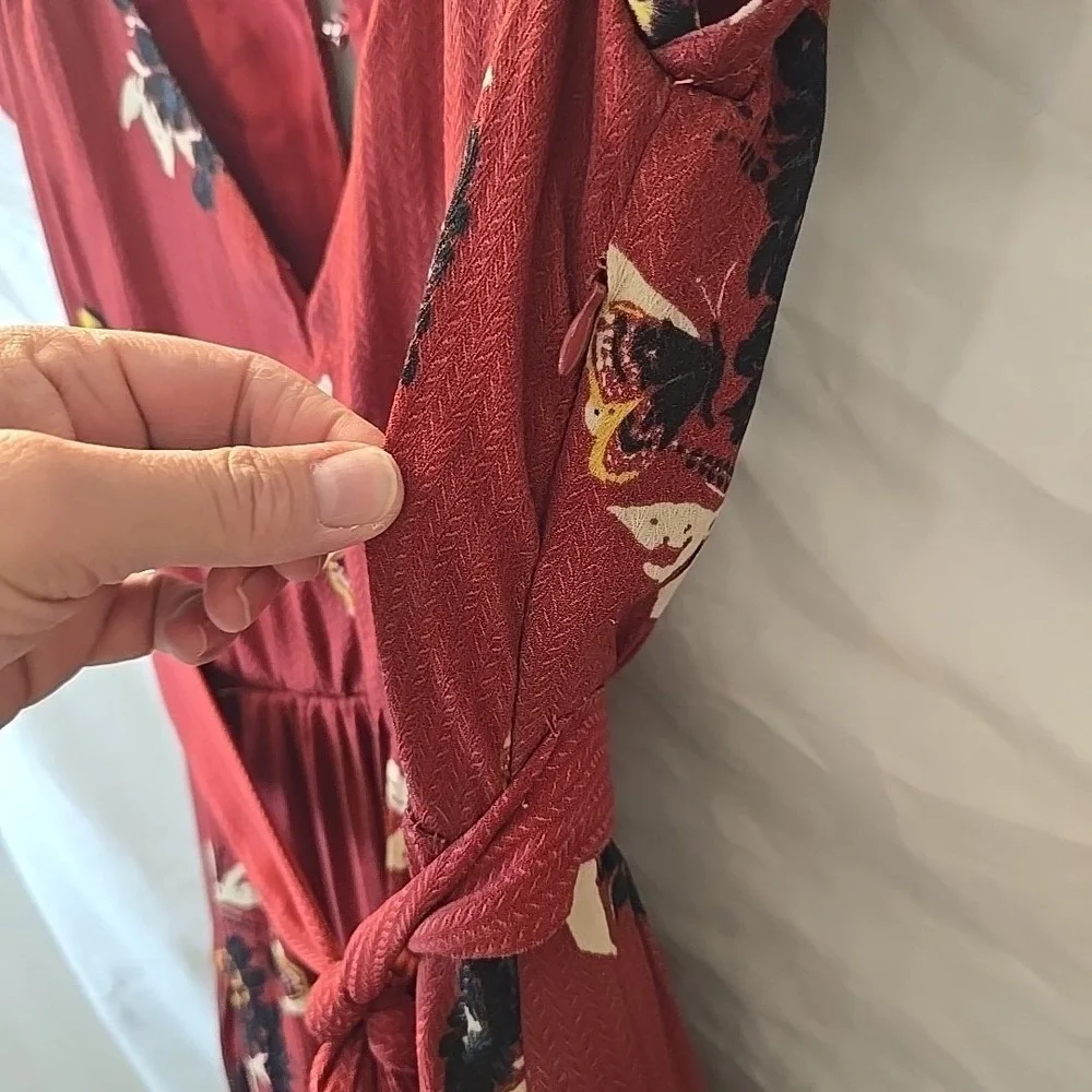 Free People All I Got Tiered Maxi Dress Size 0 Rust Butterfly Floral Front‎ Tie